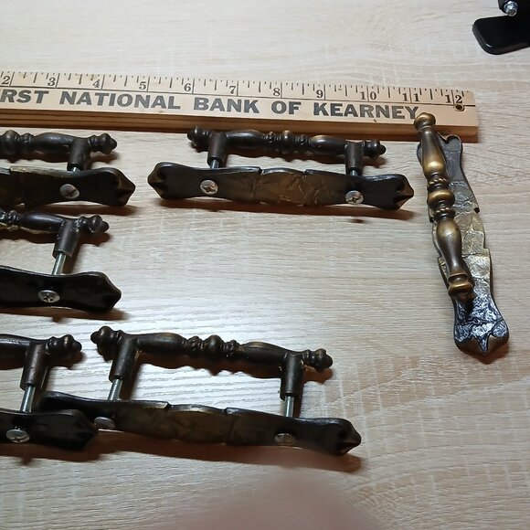 Vintage 1970s Amerock Brass Drawer Handles Pulls with Backplates 6 sets/pc #5CC - Picture 2 of 5